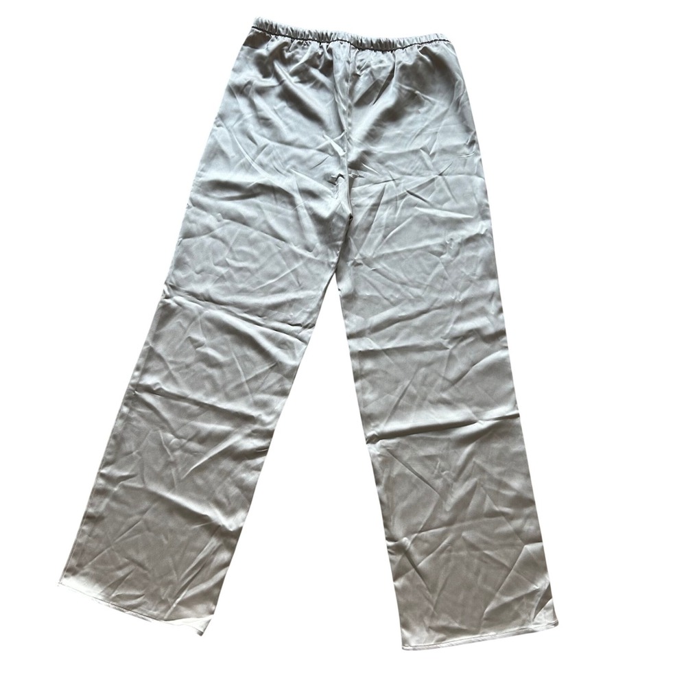NWT Mango Satin Trousers Women S Beige Wide Leg Drawstring Pants Resortwear Airy - Picture 3 of 9
